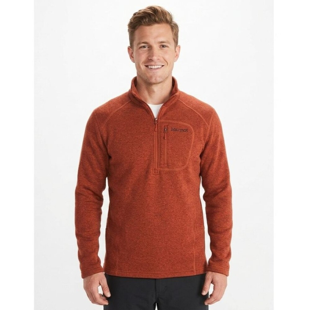 Marmot Drop Line 1/2 Zip Sweater Fleece Jacket Mens L Large Orange Rust EUC